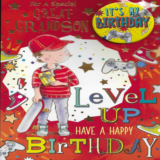 Great Grandson Birthday Card with Badge  -  9 x  6  inches