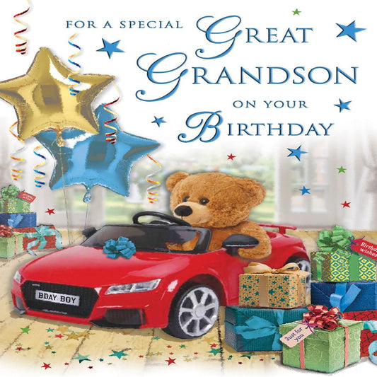 Great Grandson Birthday Card with Car Design  -  Regal Publishing   -   9   x   6 inches