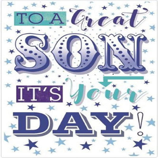 Great Son Birthday Card  –   Simon Elvin Stars Design  -  19.5  x  13.7cm