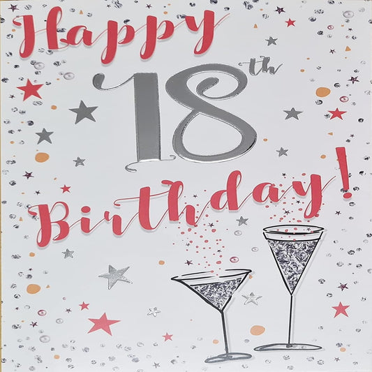 Happy 18th Birthday Card for Her  -  Wine & Champagne Design   -  132  x  191mm