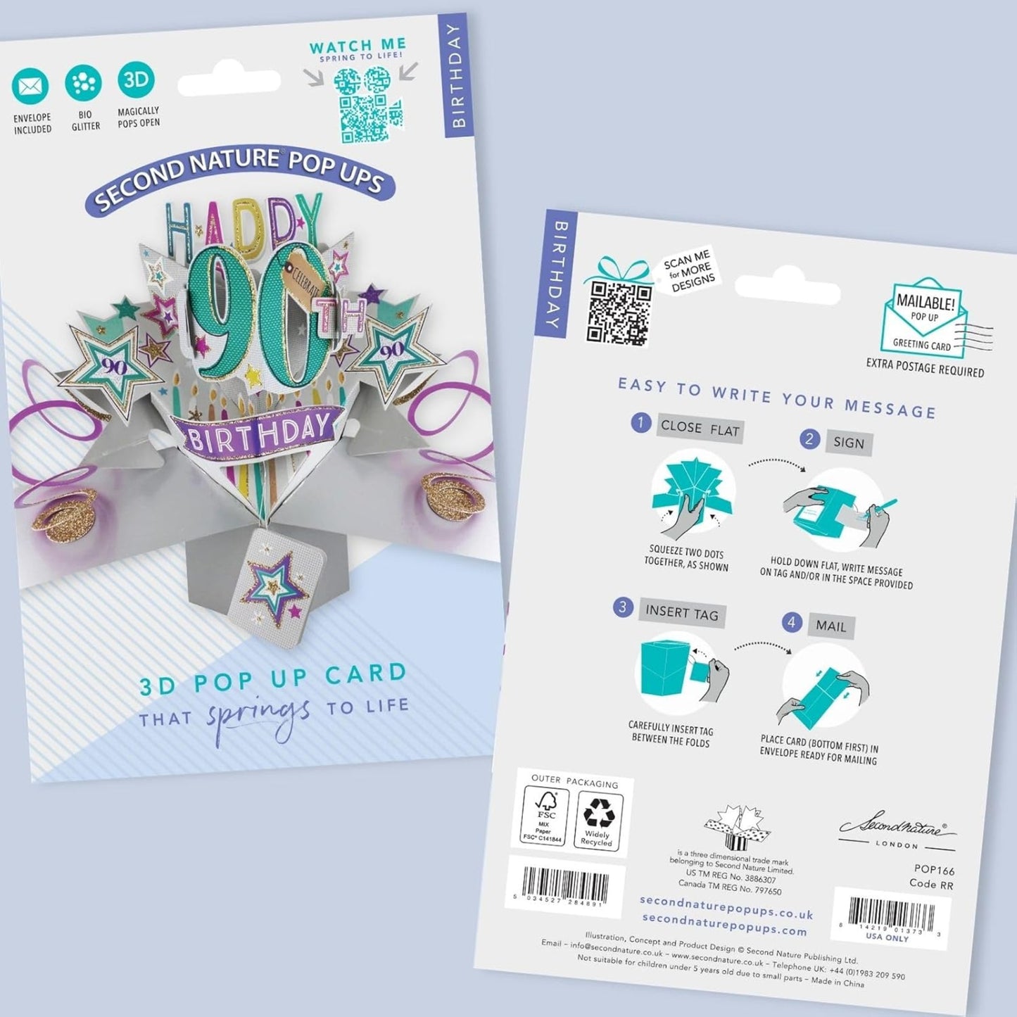 Happy 90th Birthday Pop-Up Card | Second Nature 3D Greeting Card
