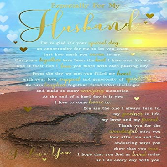Happy Birthday Card for Husband | Beach Sentiment Design   -   Lovely Verse   -  15.2cm   x   22.8cm