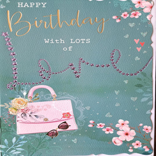 Happy Birthday Card with Lots of Love  - 19.6cm x 13.7cm