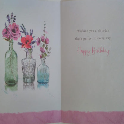 Happy Birthday Flower Card – Floral Birthday Greeting  -  19.5cm   x   13.5 cm