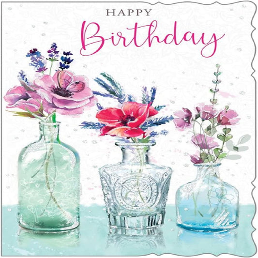 Happy Birthday Flower Card – Floral Birthday Greeting  -  19.5cm   x   13.5 cm