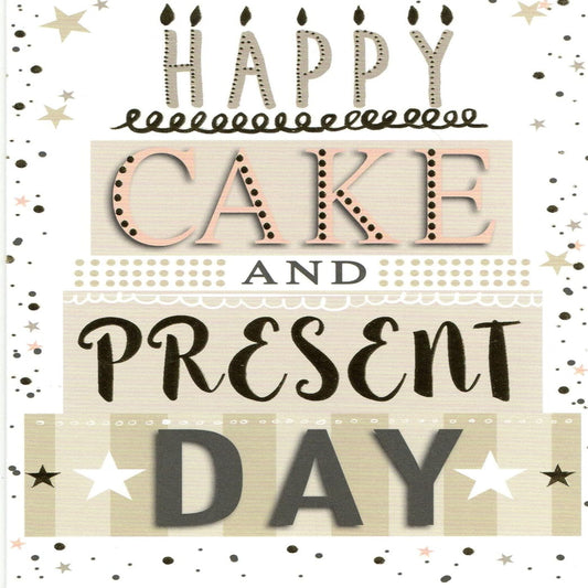 Happy Cake and Present Birthday Card for Family or Friend  -    210  x  290 mm