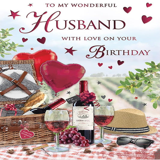 Husband Birthday Card – Traditional Large Birthday Greeting Card  -  Piccadilly Greetings   -  9  x  6 inches