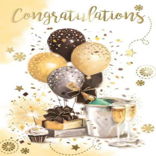 Kingfisher Congratulations Greeting Card with Balloons & Champagne    -    190  x  131mm