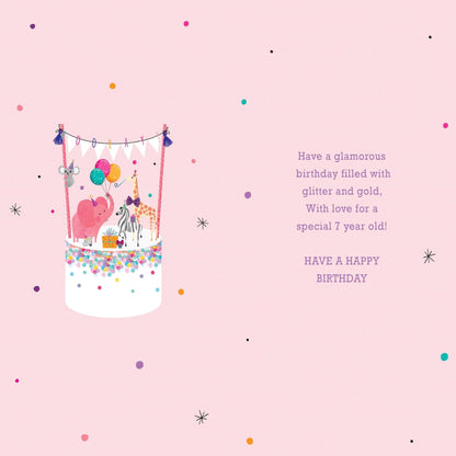 Kingfisher Girl’s 7th Birthday Card with Animal Party & Foil Finish  -  228  x  119mm