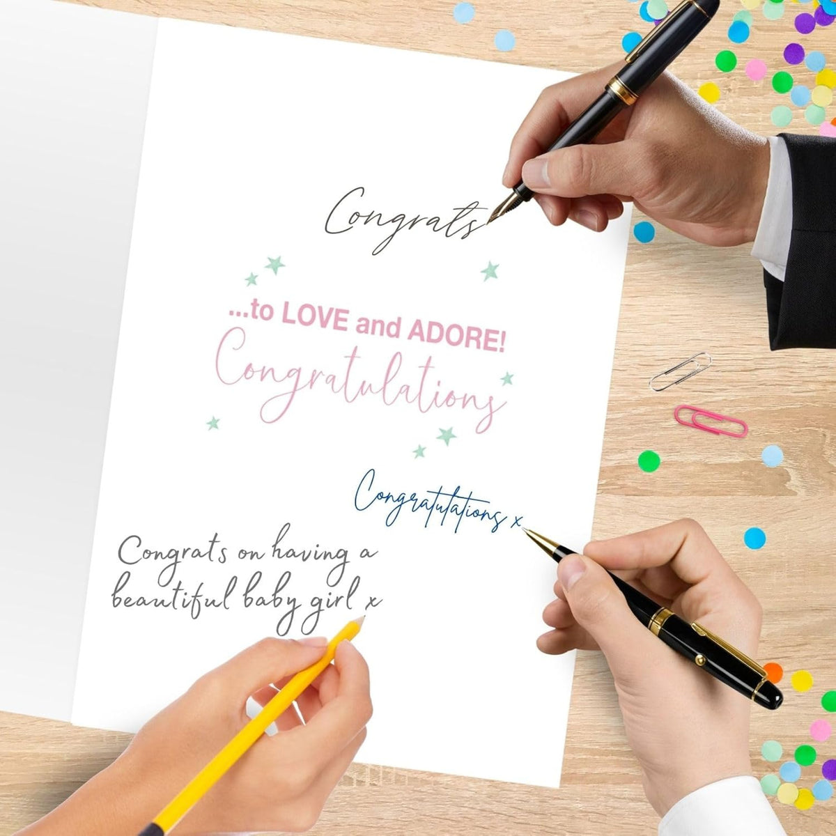 Large New Baby Girl Congratulations Card – Embellished Keepsake  -  Second Nature  -  23cm x 30cm x 0.5cm