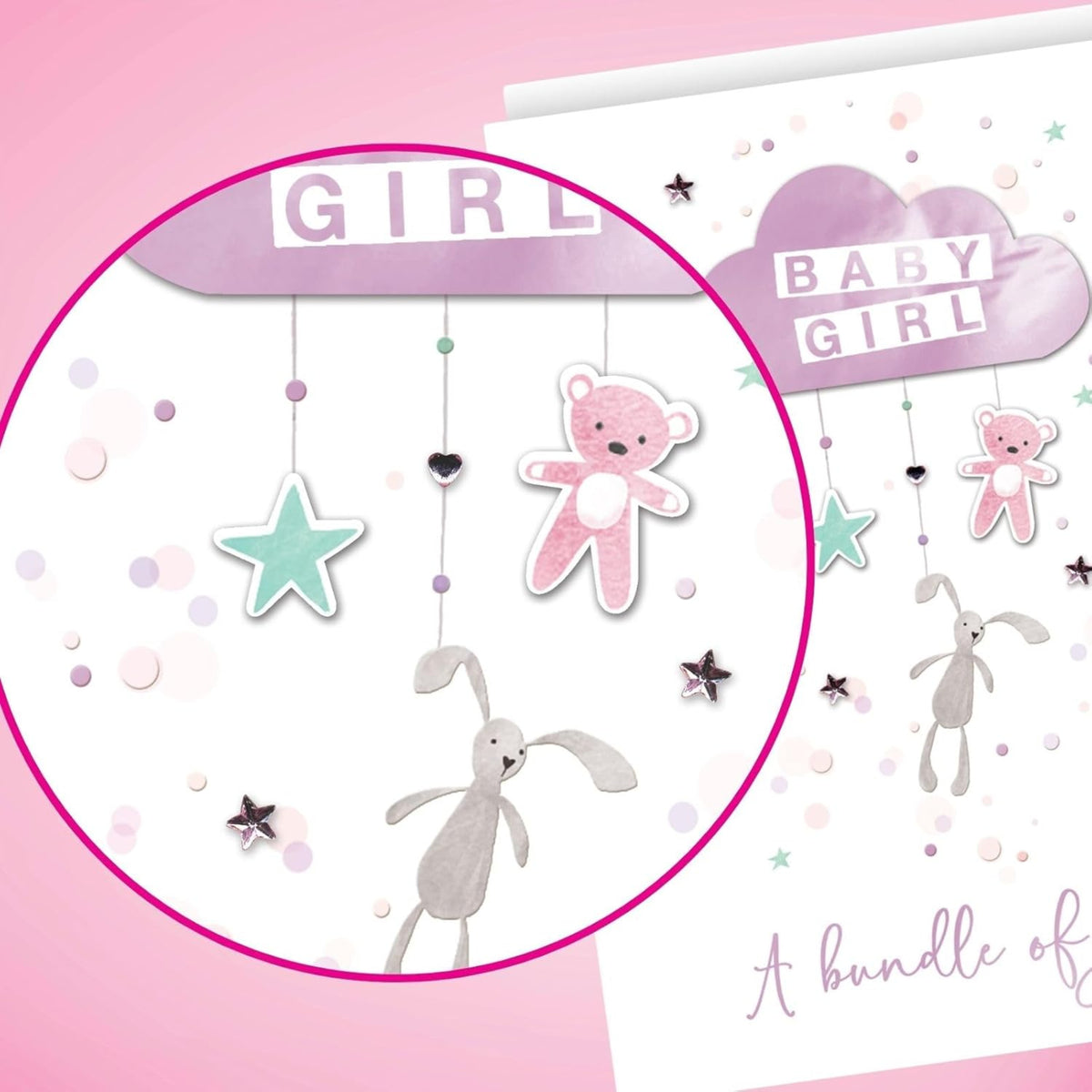 Large New Baby Girl Congratulations Card – Embellished Keepsake  -  Second Nature  -  23cm x 30cm x 0.5cm