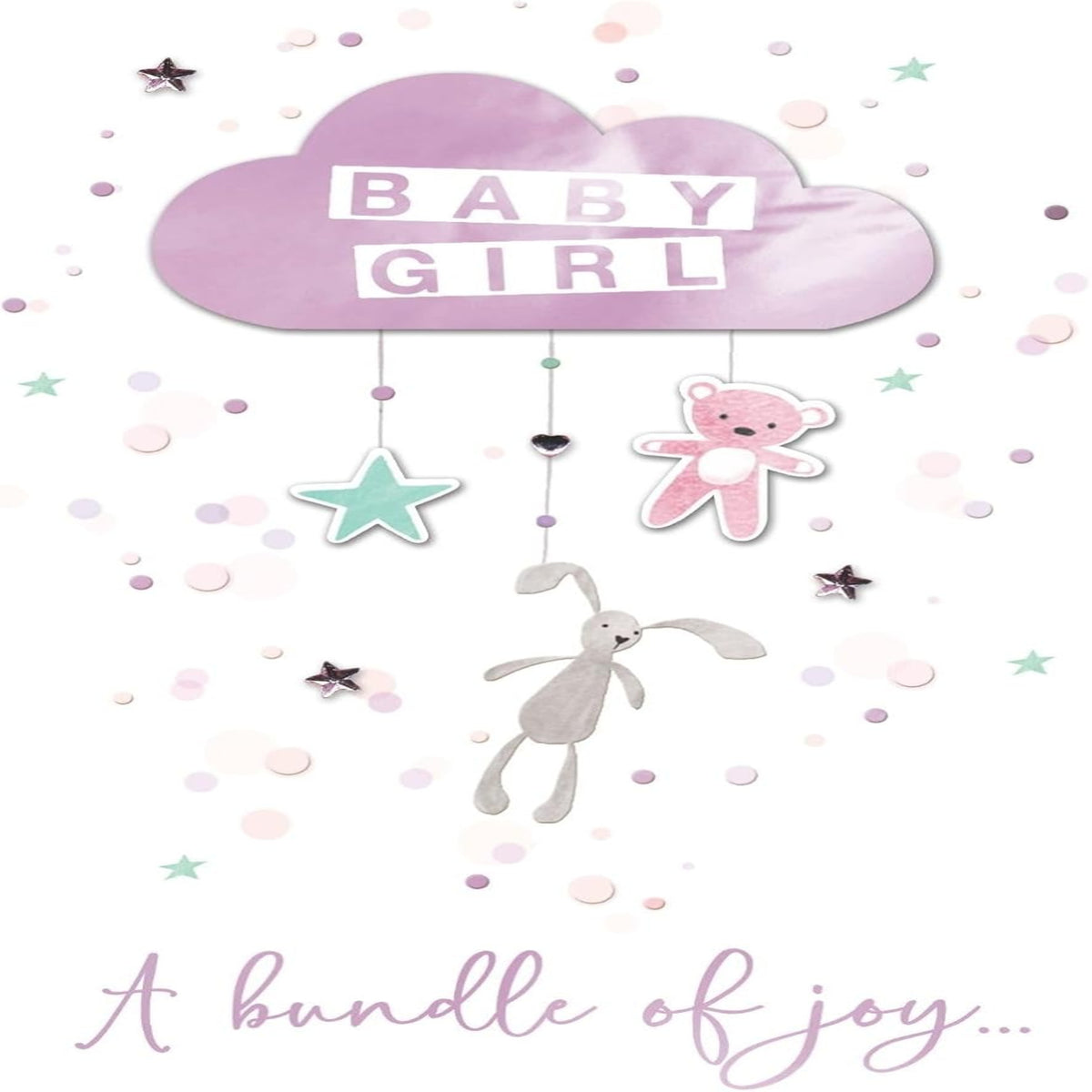 Large New Baby Girl Congratulations Card – Embellished Keepsake  -  Second Nature  -  23cm x 30cm x 0.5cm