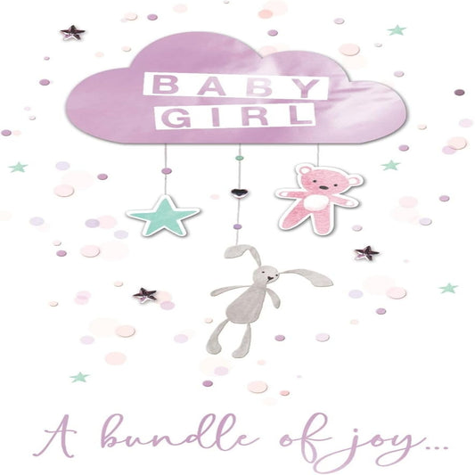 Large New Baby Girl Congratulations Card – Embellished Keepsake Card  -  Second Nature  -  23cm x 30cm x 0.5cm