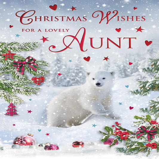 Lovely Aunt Christmas Card – Polar Cub Christmas Greeting Card  -   9  x  6 inches
