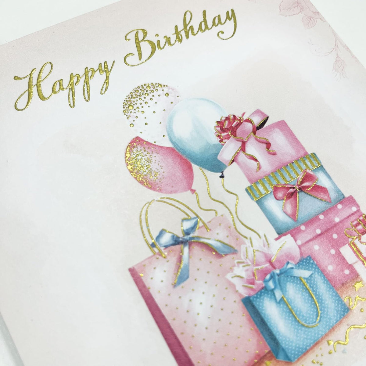 Luxury Birthday Card for Her with Gifts and Balloons   –   8  x  6 inches