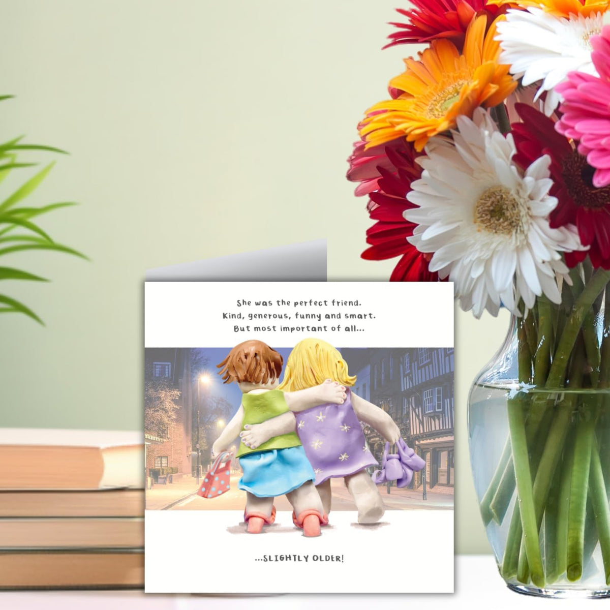 Model Family Birthday Card for Friend    –    Ladies Walking at Night   -   Multi-Coloured   -   16.5   x   16.5 cm