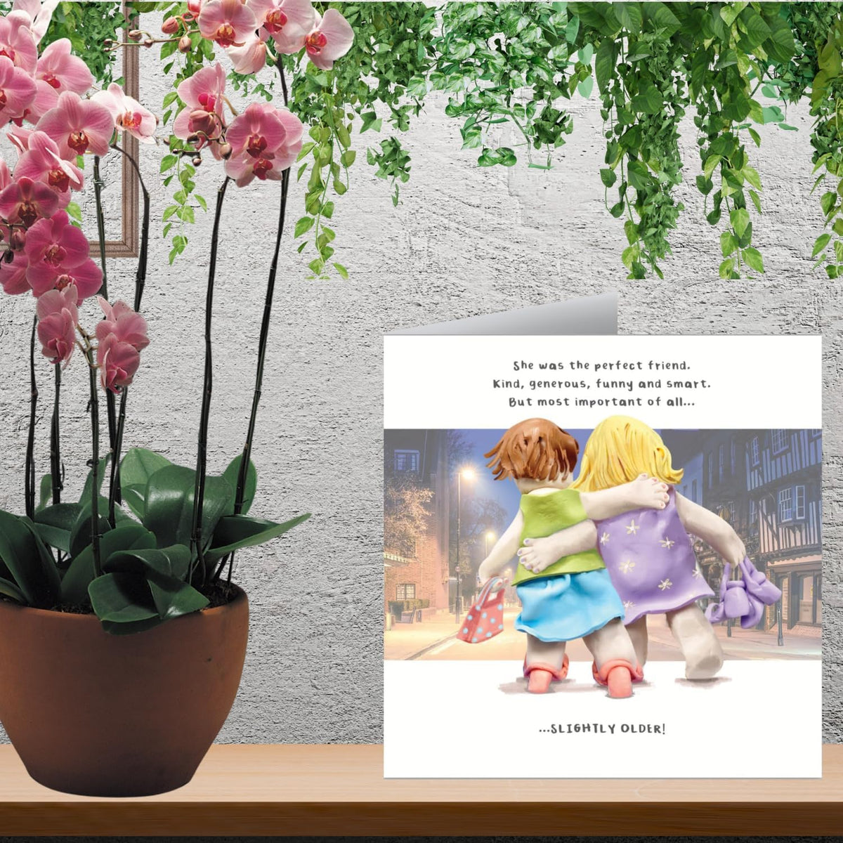 Model Family Birthday Card for Friend    –    Ladies Walking at Night   -   Multi-Coloured   -   16.5   x   16.5 cm