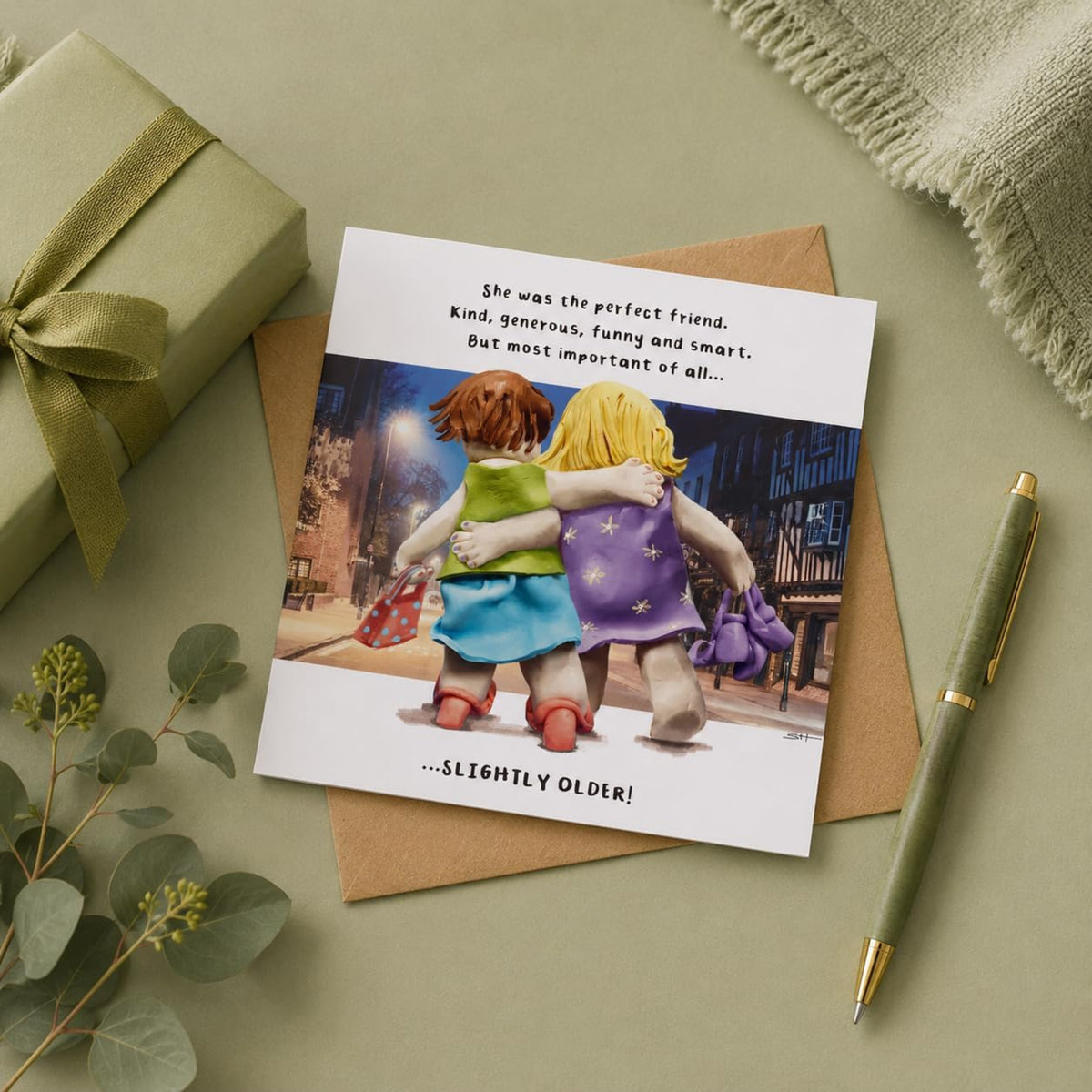 Model Family Birthday Card for Friend    –    Ladies Walking at Night   -   Multi-Coloured   -   16.5   x   16.5 cm