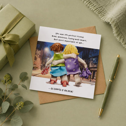 Model Family Birthday Card for Friend    –    Ladies Walking at Night   -   Multi-Coloured   -   16.5   x   16.5 cm