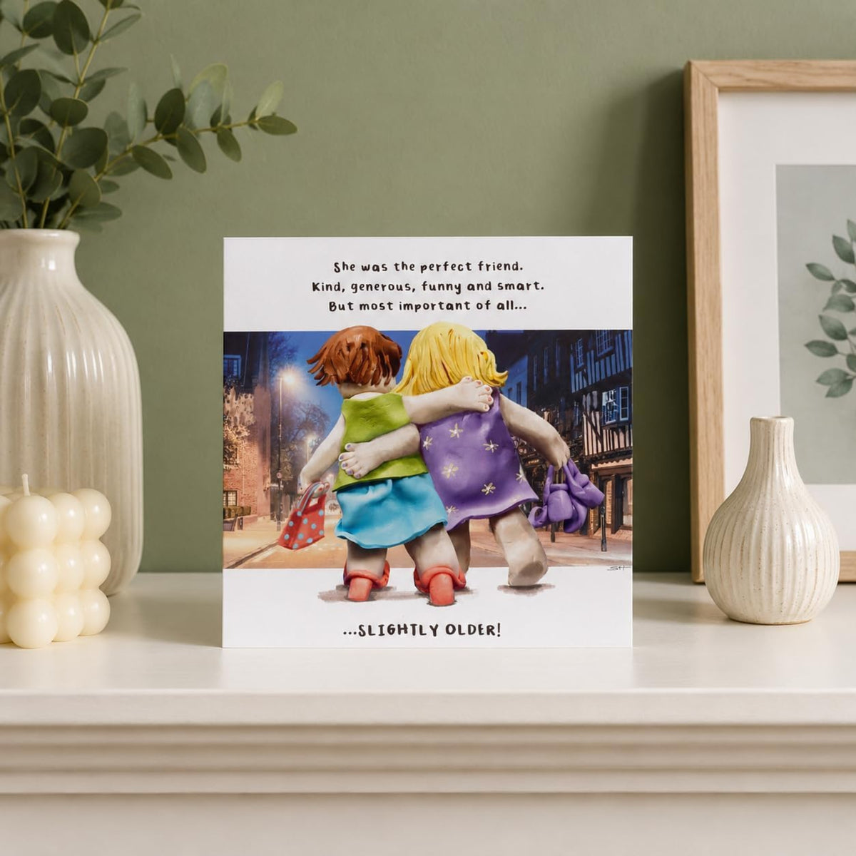 Model Family Birthday Card for Friend    –    Ladies Walking at Night   -   Multi-Coloured   -   16.5   x   16.5 cm