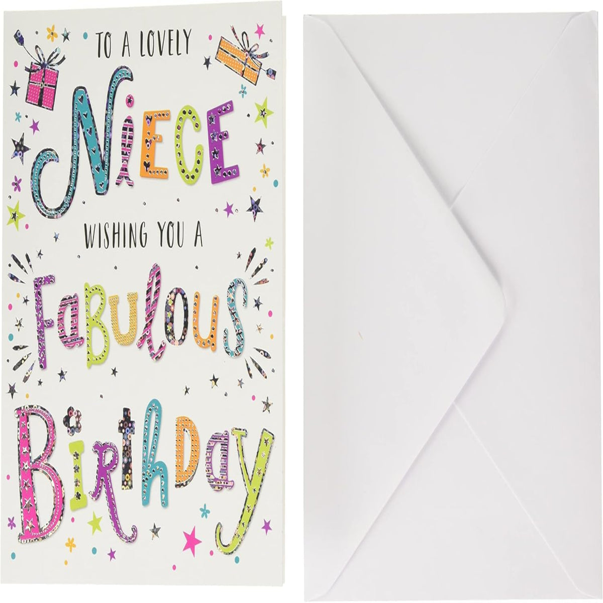 Modern Niece Birthday Card   -    Regal Publishing     -   pink|gold|green|black|white   -    8 x 6 inches