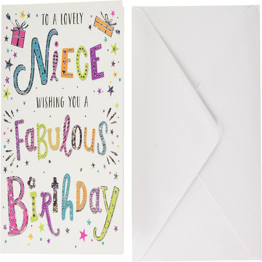 Modern Niece Birthday Card   -    Regal Publishing     -   pink|gold|green|black|white   -    8 x 6 inches
