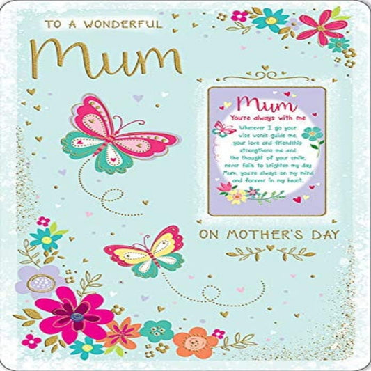 Mum Mother’s Day Card –  Butterfly Sentiment Greeting Card   -   9  x  6 inches