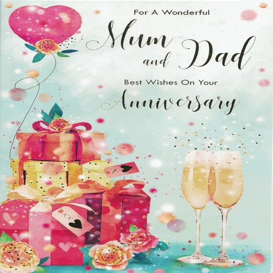 Mum & Dad Anniversary Card Floral Champagne Design   -   9  x  6 inches
