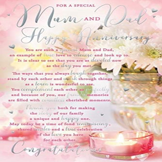 Mum & Dad Anniversary Card with Candle Design & Verse  -  15cm  x  23cm