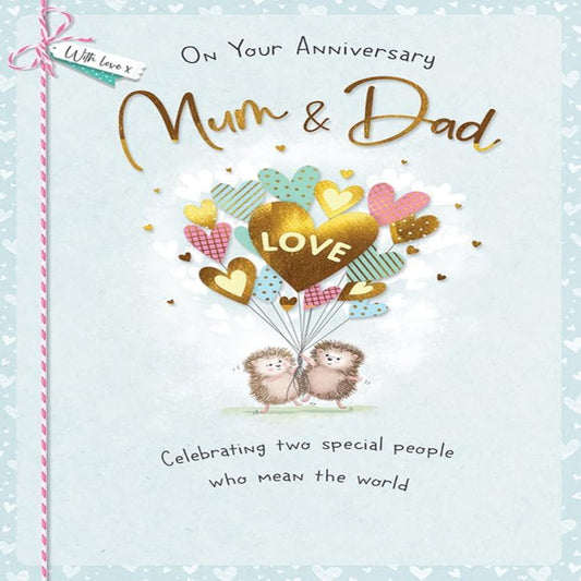 Mum & Dad Anniversary Card   –   Elegant    -   Piccadilly Greetings    -    9 x 6 inches