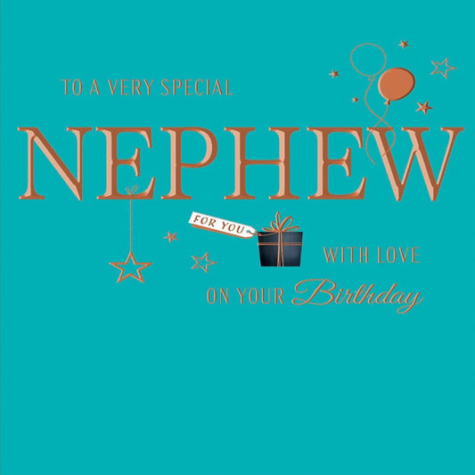 Nephew Birthday Card  -   Classic Green, White & Brown   -   8  x  6 inches