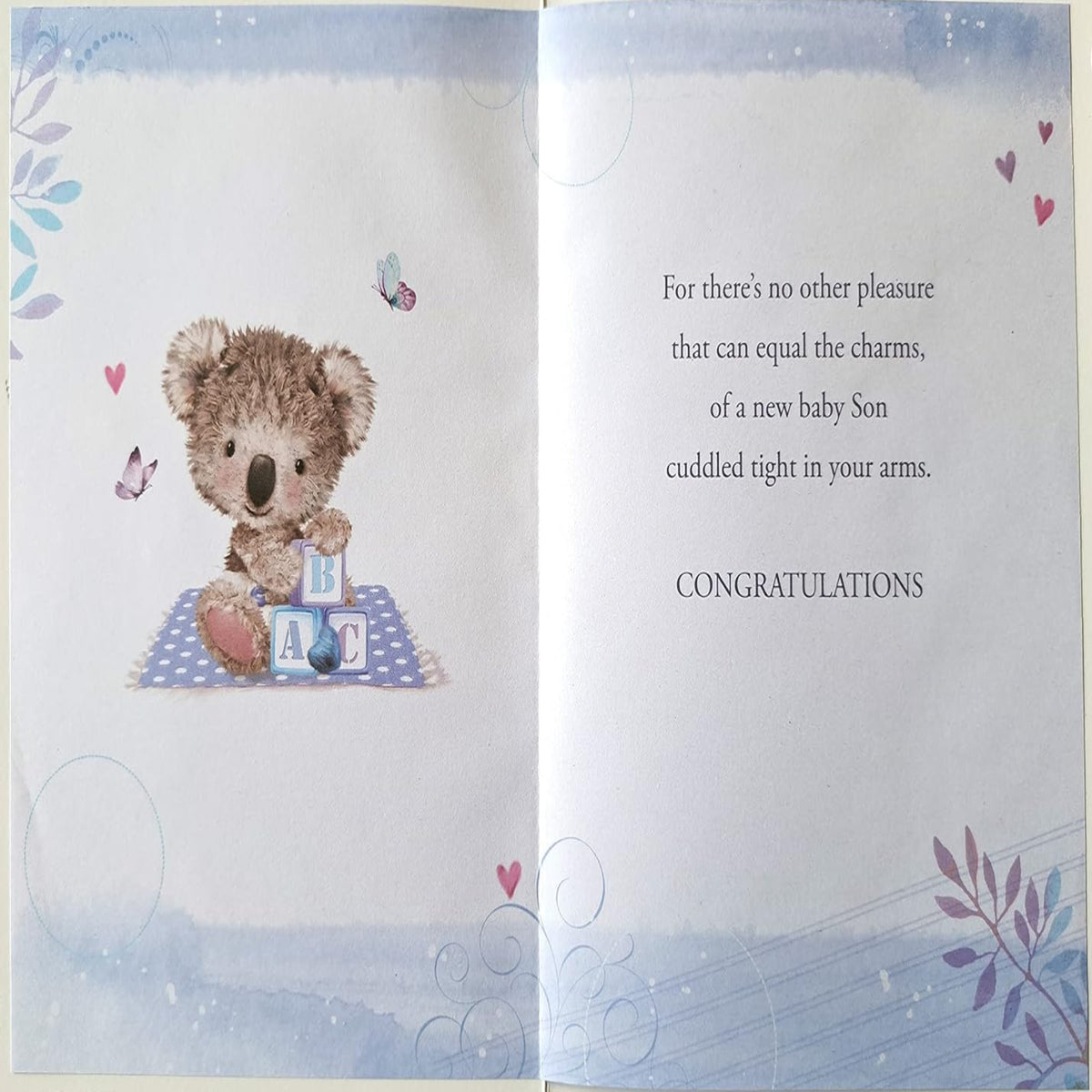 New Baby Boy Card   –   Precious Baby Boy Kisses & Hugs   -    13   x   19 cm