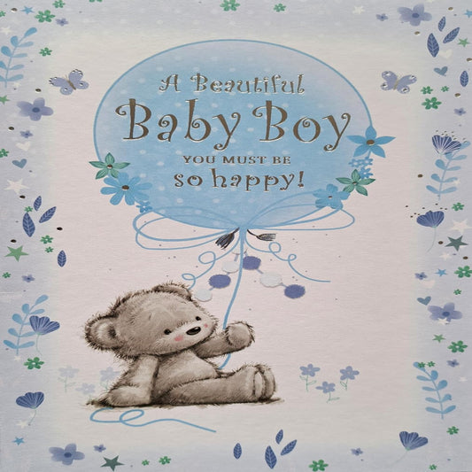 New Baby Boy Card   –    Beautiful Baby Boy Congratulations Card     -     7.5    x    5.5   inches