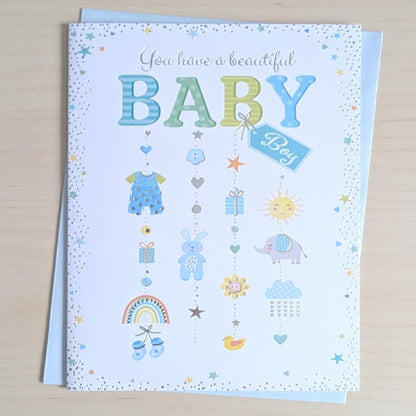 New Baby Boy Congratulations Card | Newborn Baby Greeting Card   -   7.5   x   5.25  inches