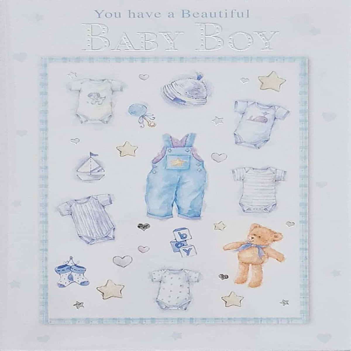 New Baby Boy Congratulations Card   -   Baby Clothes Design    -   132 x 191mm