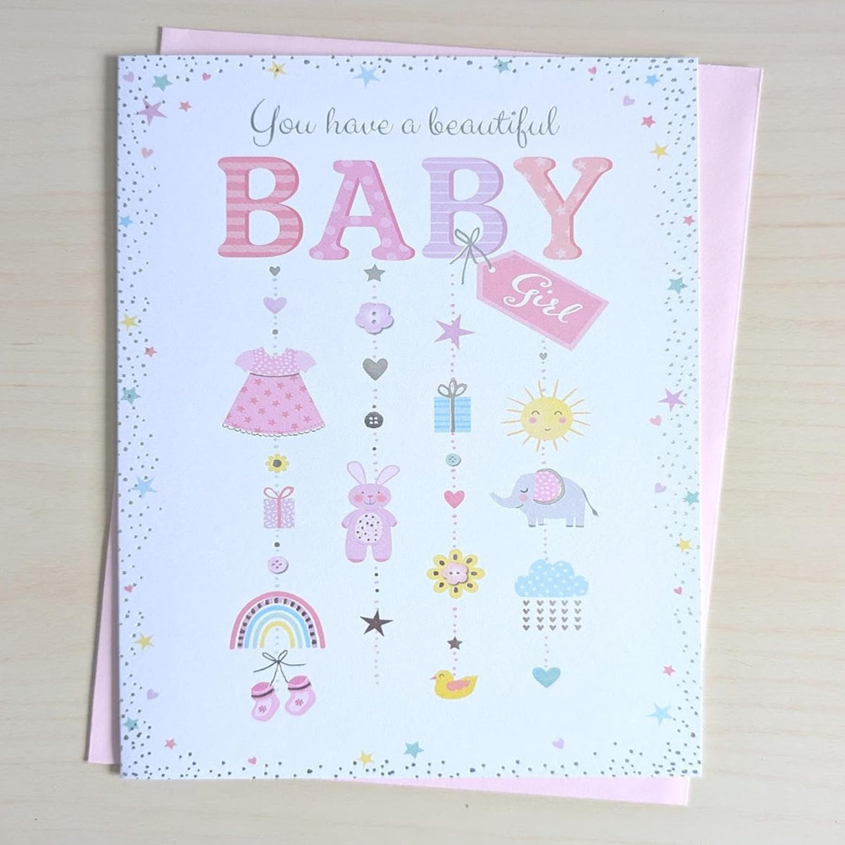 New Baby Girl Congratulations Card | Pink Baby Girl Greeting Card   -    7.5   x   5.25 inches