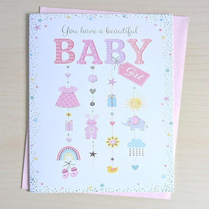 New Baby Girl Congratulations Card | Pink Baby Girl Greeting Card   -    7.5   x   5.25 inches
