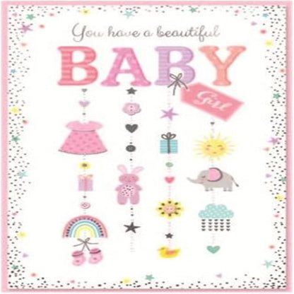 New Baby Girl Congratulations Card | Pink Baby Girl Greeting Card   -    7.5   x   5.25 inches