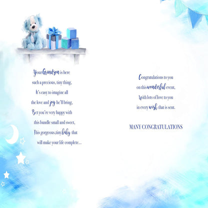 New Grandson Card with Bears & Blocks Design | Baby Boy Card   -   15.2 cm  x  22.8 cm