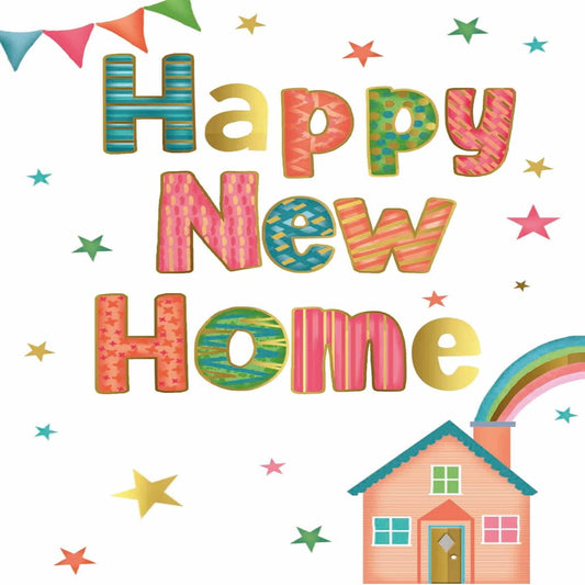 New Home Card with Rainbow House & Gold Foil    –    7.75   x   5.25 inches