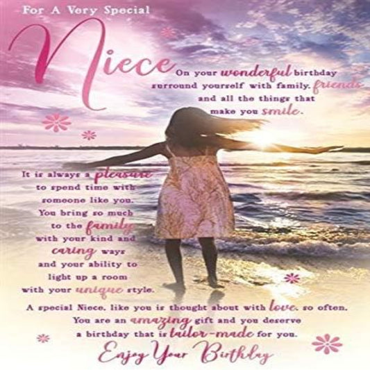 Niece Birthday Card   –   Beach Sentiments with Lovely Verse  -  15.2cm  x  22.8cm