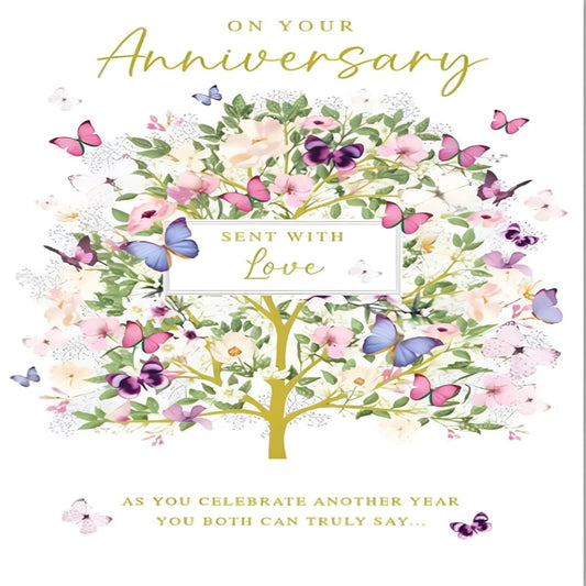 Nigel Quiney Anniversary Card for a Special Couple   –    Floral Tree and Butterflies   -    228   x   160mm