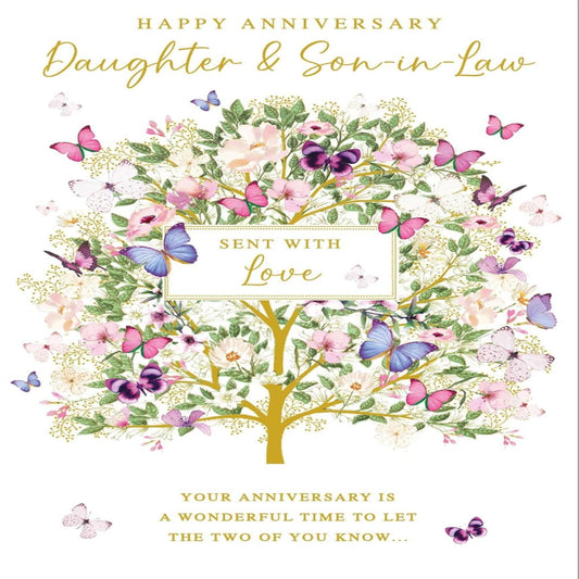Nigel Quiney Daughter & Son-in-Law Anniversary Card     –    Floral Tree & Butterfly    -    230  x  160mm