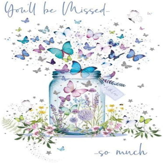 Nigel Quiney Female You’ll Be Missed Card with Butterflies   –   Eco-Friendly & Recyclable  -  197  x  133mm