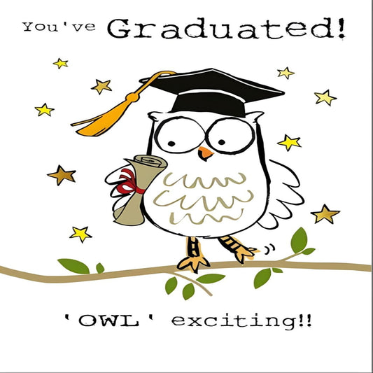Nigel Quiney Funny Graduation Congratulations Card  –  Owl Exciting Graduation Card for Men & Women  -  178  x  127 mm