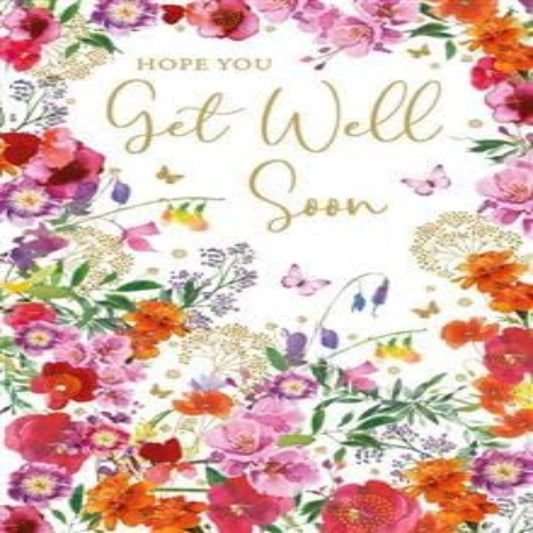 Nigel Quiney Get Well Soon Card Floral Design  -  Quiney Pizazz Range   -   137 x  203mm