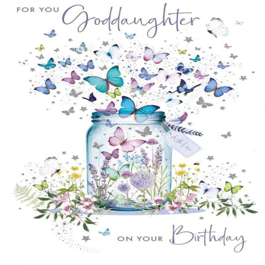 Nigel Quiney Goddaughter Birthday Card | Butterfly Jar Foil Greeting Card    -    197  x  133mm