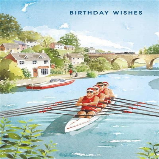 Nigel Quiney Male Birthday Card   -   Men/Boys   –    River Rowing Team Eco-Friendly Card   -   200 x 134 mm