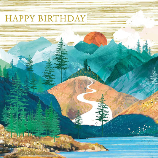 Nigel Quiney Men's Birthday Card with Mountain Landscape & Foil Finish   -   8 x  6  inches