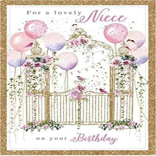 Nigel Quiney Niece Birthday Card with Floral Balloons & Gold Foil  -  197  x  134 mm